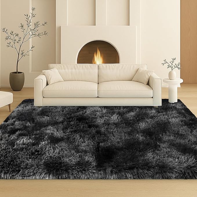 8x10 Area Rugs Living Room,Large Plush Fluffy Bedroom Carpet, Non-Slip Upgraded Indoor Thick Soft Rug,Also Suitable for Home Decor Aesthetics,Kids Room and Dorm,Dark Grey.