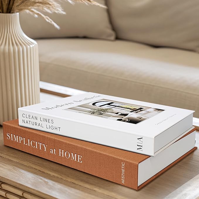 Modern Decorative Books for Home Coffee Table Decor - Fake Books Storage Box for Decoration - Set of 2 Faux Book Photo Storage Keepsake Box for Room Bookshelf Decor, Brown