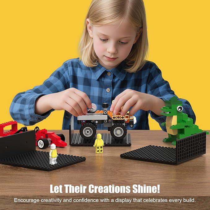 BlissBox 6-Pack Floating Shelves for Wall Compatible with Lego Building Bricks, 5x5.5inch Dual‑Sided 16x17 Studs for Toy Brick Storage and Display, ABS Display Shelves for Room Decor, Black
