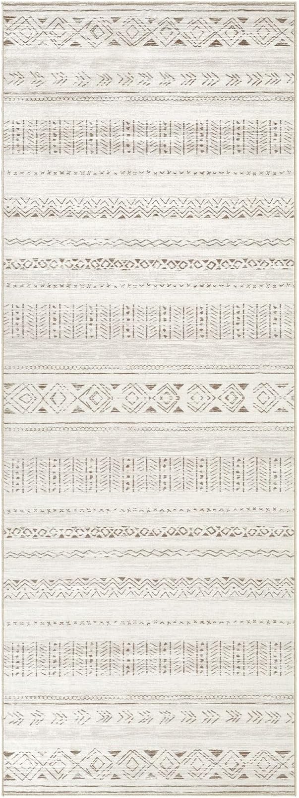 cotiled Hallway 3x12 Runner Rugs: Washable Boho Rugs with Non Slip Backing Large Soft Indoor Stain Resistant Carpet for Living Room Bedroom Farmhouse Dining Room Lightweight Home Decor L Brown/Cream