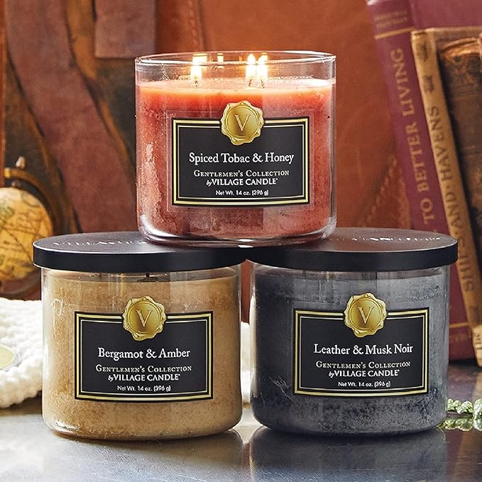 Village Candle Leather & Musk Noir Medium Bowl, 14oz, Black, 1 count