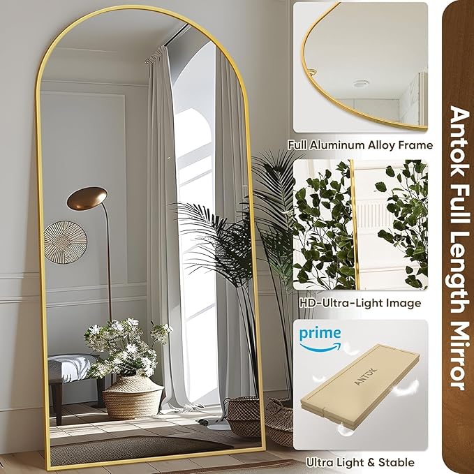 Antok Arched Full Length Mirror, 71"x32" Gold Metal Frame Floor Mirror for Bedroom Living Room, Freestanding/Wall Mount/Leaning