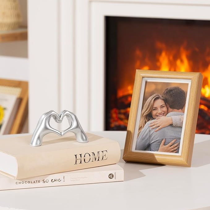 Gold Decor Living Room – Mini Small Heart Hands Sculpture – Shelf Decor Aesthetic – Cute Home Accent Table & Shelves – Love Statue - Gifts Girlfriend, Wife, Women, Teen Girls, Valentine (Silver, Mini)