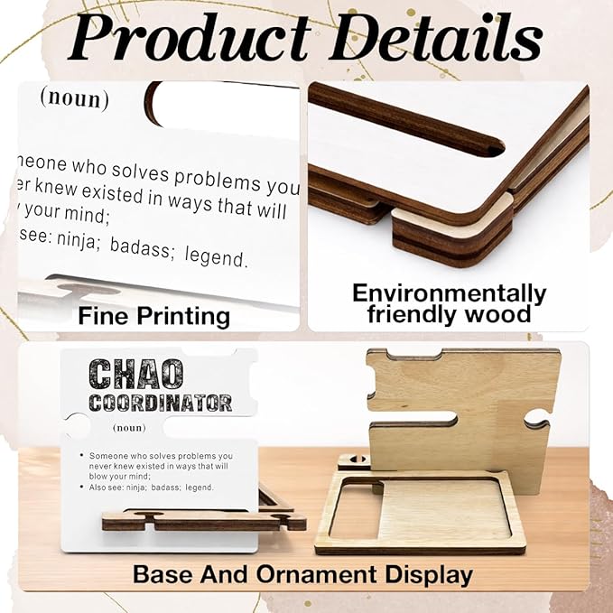Inspirational Gifts for HR - Multi-functional Desk Organizer - Motivational Chao Coordinator Definition Office Quote Wooden Sign for Office Desk Shelf Decor