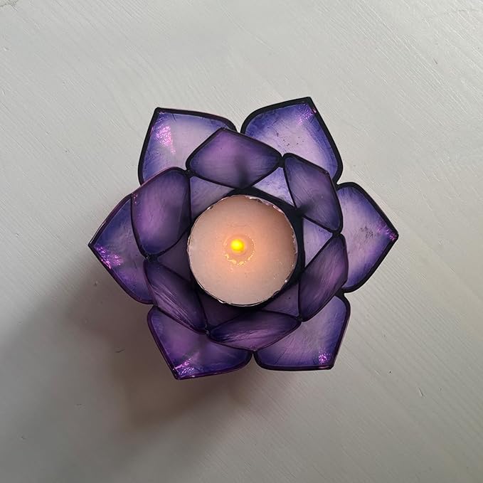 Om Gallery Capiz Shell Lotus Flower Decor Tealight Candle Holder for Serene Ambiance -Paradise Natural Shell Mini Candle Holders for Meditation, and Relaxation, Passion