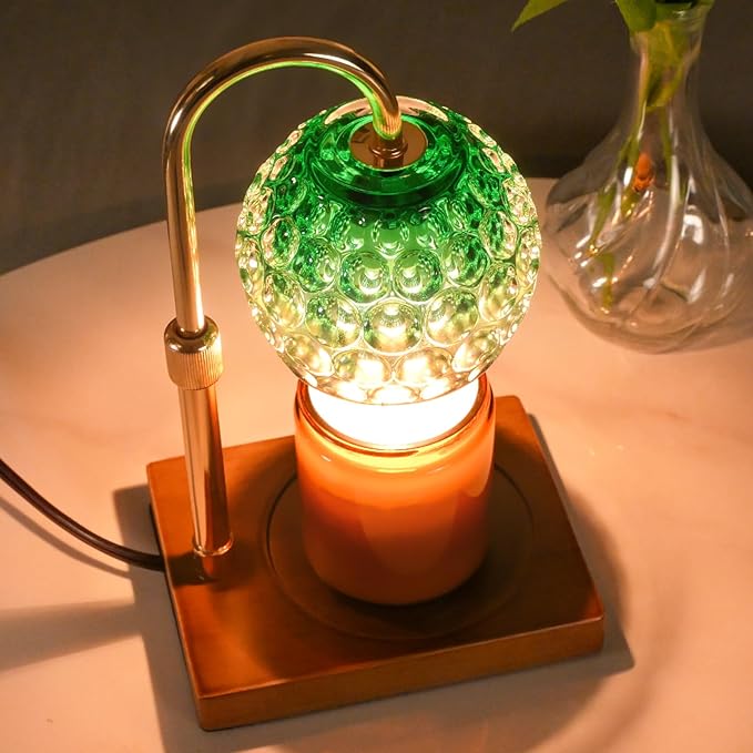 Cawalap Candle Warmer Lamp Timer - Christmas Gifts for Women Mom, House Warming Gifts New Home Decor Modern Farmhouse Decor, Glass Candle Warmer Wax Melt with 2 Bulbs Green
