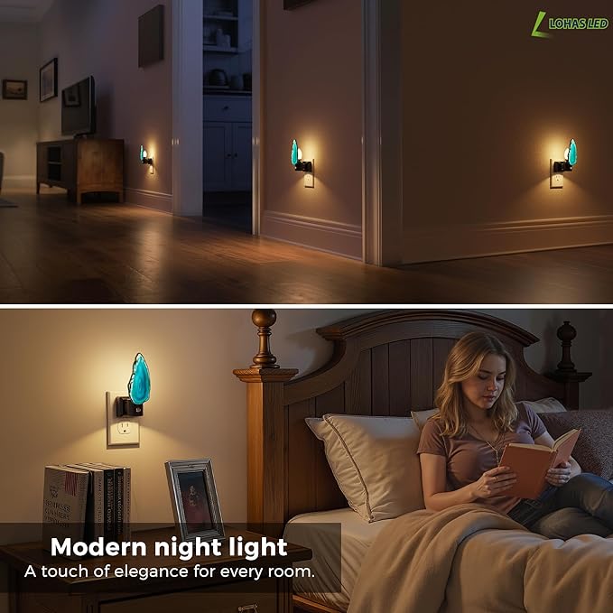 L LOHAS LED Night Light, Night Lights Plug into Wall, Agate Nightlight Rotating, Dimmable Dusk to Dawn Sensor, Healing Stone Agate Decorative Nightlight for Bedroom,Living Room