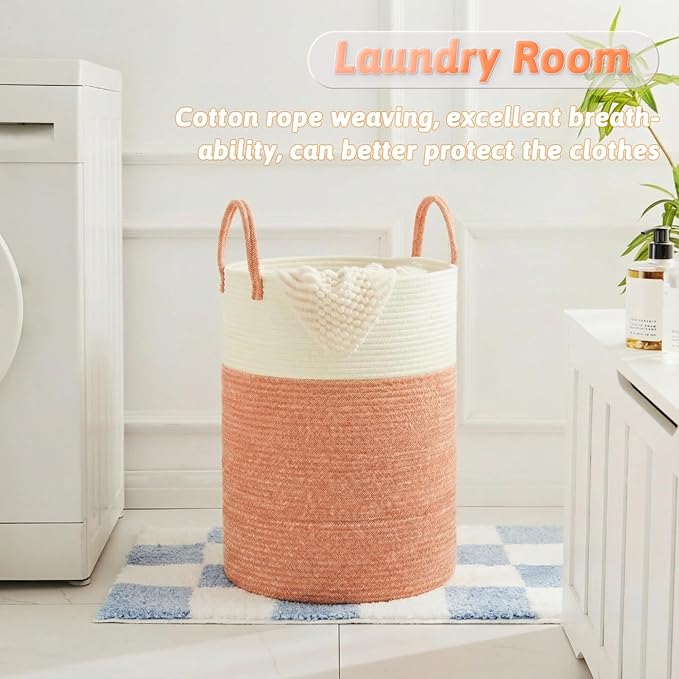 Laundry Basket,Woven Cotton Rope Laundry Hamper,40L for Decor Storage of Dirty Clothes,Toys and Blankets in Bathroom,Baby Room and Living Room
