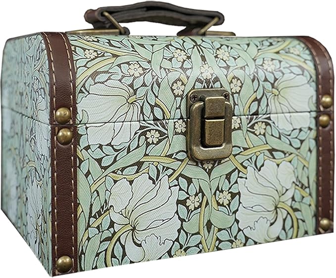 Vintage Decorative Storage Box with Handle, Retro Floral William Morris Keepsake Organizer Chest for Jewelry, Trinkets, Gift Packaging and Home Decor, 7 x 5.6 x 4.7 Inch