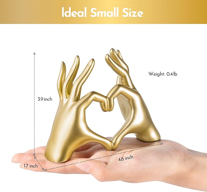 Gold Decor Living Room - Small Shelf Decor Aesthetic - Heart Hands Sculpture - Teen Girls Bedroom Knick Knacks - Cute Home Shelves Accent - Table Statue Love Decorations Gift (Gold (Open Hand), Small)