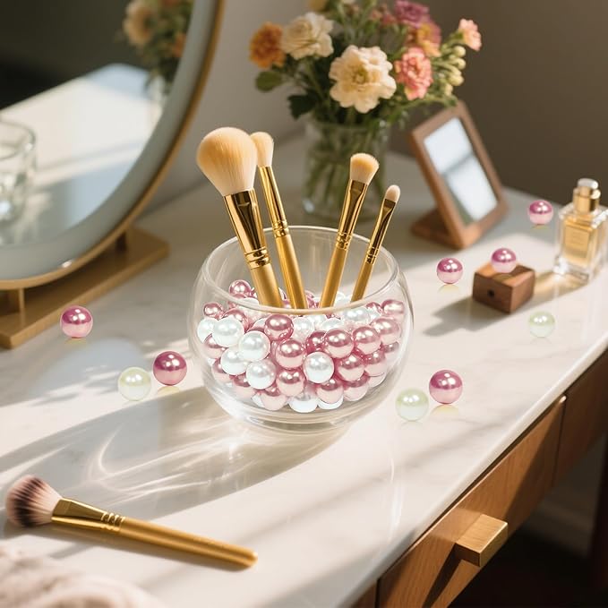 600Pcs Cream and Rose Gold Vase Filler Pearl Beads for Crafting 10mm Beads No Holes Decor Suitable for Wedding Decor, Party Decorations, Centerpiece Table Decorations