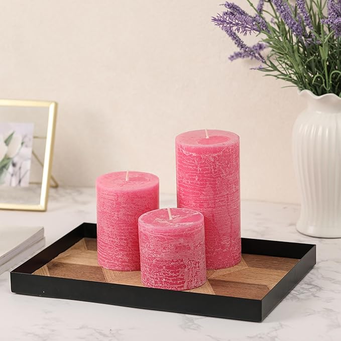 3x4 Inch Pink Pillar Candles Set of 3 - Hand-Poured Unscented Candles, Long Clean Burning, Smokeless Dripless Candle for Dinner Table, Home, Bathroom, Wedding, Valentines Day Decor