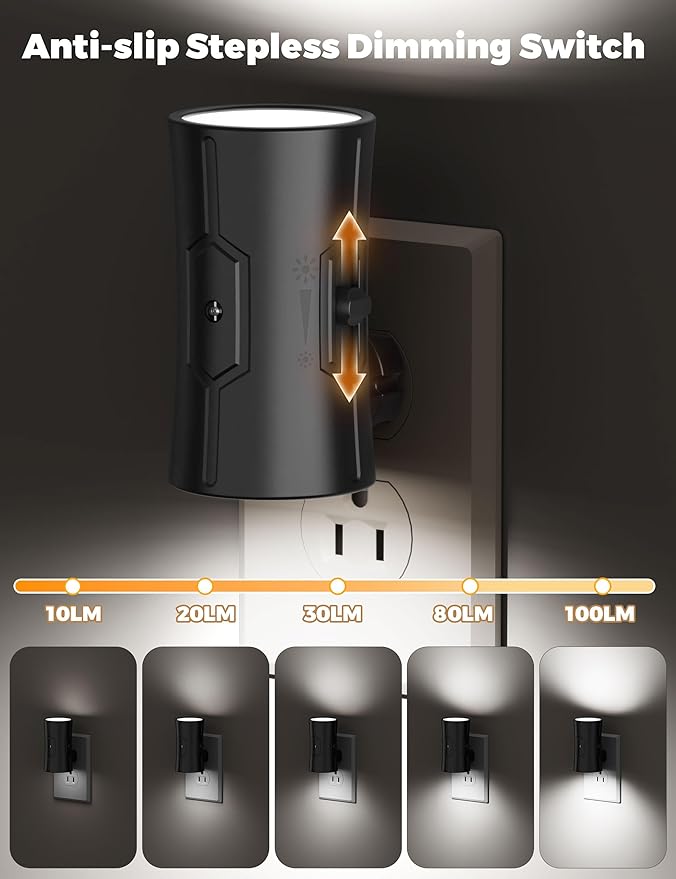 fesnne Night Light, 2-Pack Dimmable Plug-in Night Light with Auto On/Off & 90°Rotatable Plug, 0-100LM Adjustable Brightness,1W Ultra Low Energy for Bedroom, Hallway, Bathroom, Kids Room, White