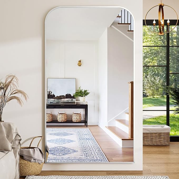 Full Length Mirror 81"x41" Arched Floor Standing Large Mirrors Full Body Mirror with Stand - with Aluminum Frame for Bedroom Living Room, Silver