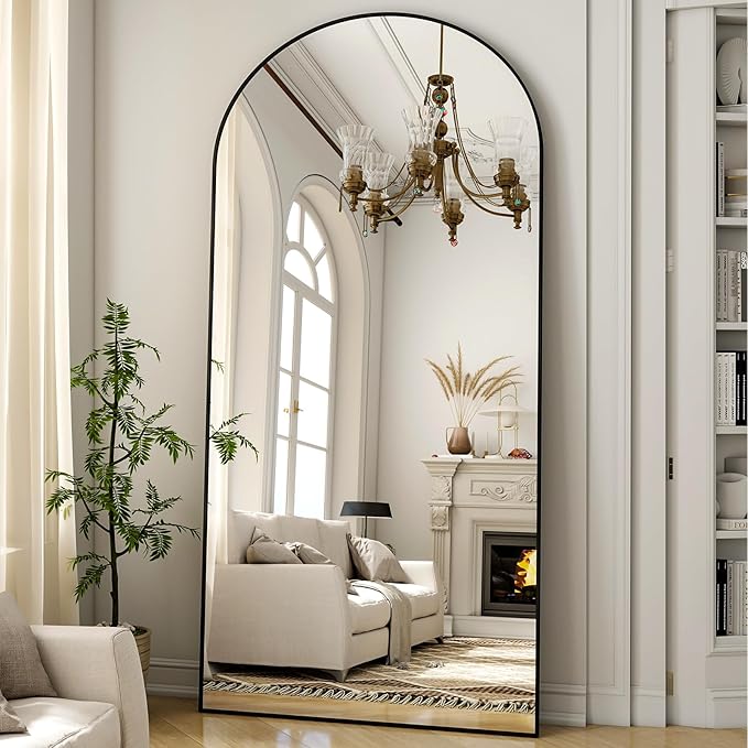 Arched Full Length Mirror 71"x26" - Floor Standing Body Mirror with Aluminum Frame,Leaning Hanging for Bedroom Cloakroom Living Room Black