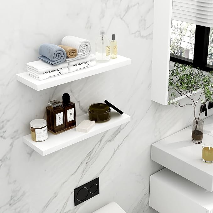 WELLAND Simons Floating Wall Shelf Ledge Shelves, 18-Inch, White