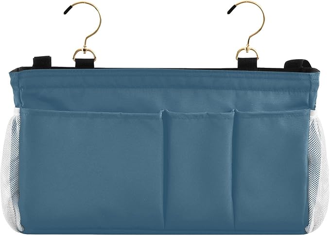 Caribbean Blue Bedside Caddy Storage Bag Bedside Organizer for Bunk Bed Headboards College Bedside Shelf Hanging Organizer 6 Pockets with Hooks for Book Glasses Phone Holder