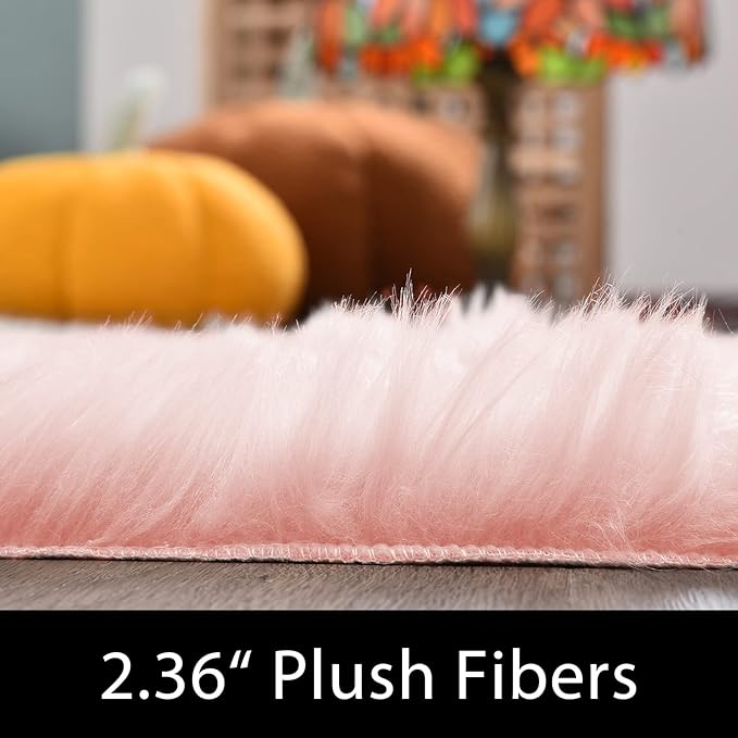 Latepis Pink Faux Fur 7'10"x9'10" Area Rug, Soft Plush Faux Fur Sheepskin Rugs for Living Room, Washable Fluffy Fuzzy Rug for Bedroom and Living Room, Luxury Room Decor, Rectangle