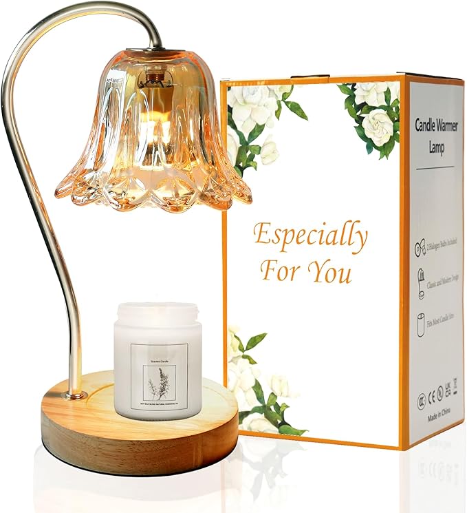Candle Warmer Lamp with Timer & Dimmer, VKUSRA Candle Lamp with Crystal Flower Lampshade and 2 Premium Gu10 Bulbs, Modern Candle Lamp Warmer for Home Decor, Perfect Housewarming