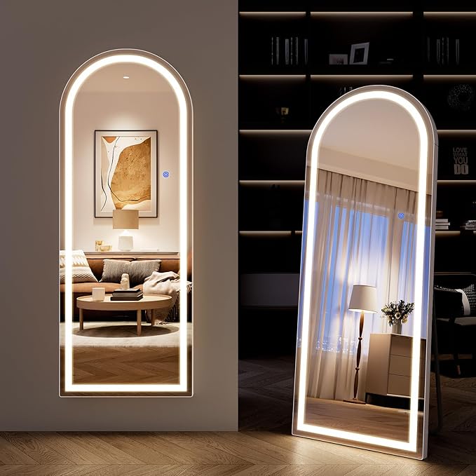 Full Length Mirror with LED Lights, LED Mirrors Full Length Floor Mirror Full Body Mirror for Bedroom Wall Mounted Free Standing (Arched, 68" L×26" W)