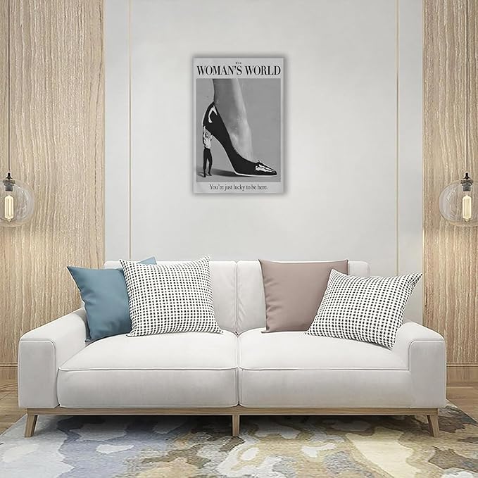 Retro This Is A Woman Is World Poster Feminist Canvas Wall Art Modern Black And White Feminine Hot Girls Room Aesthetic Prints Painting For Home Bedroom Dorm Wall Decor 16x24in Framed