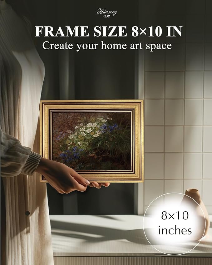 HUARCEY Gold Framed Vintage Wall Art for Living Room, Bathroom Shelf Wildflowers Prints Decor Aesthetic Classical Floral Paintings Farmhouse Wall Decor, Retro Table Desk Decoration for Bedroom 8"x10"