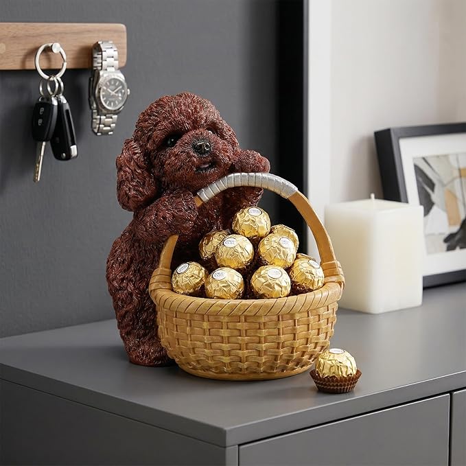 Dog Resin Storage Basket, Desktop Organizer for Remote & Keys, Cute Home Decor Tray, Ideal present for Pet Lovers.(Poodle Red)