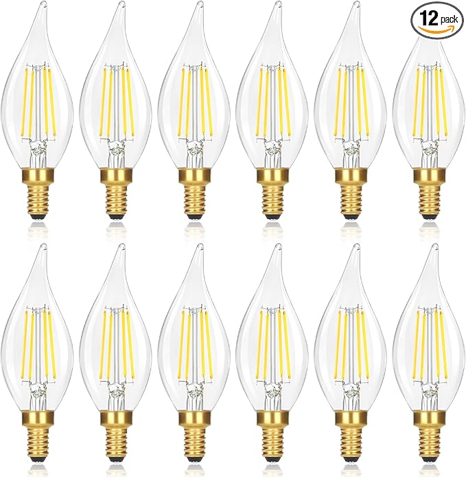 GoBright 12-Pack Dimmable E12 LED Candelabra Bulbs 60 watt Equivalent, 5000K Daylight White Dimmable Chandelier Light Bulbs, 6W 630LM Vintage Flame Tip E12 LED Candle Bulb