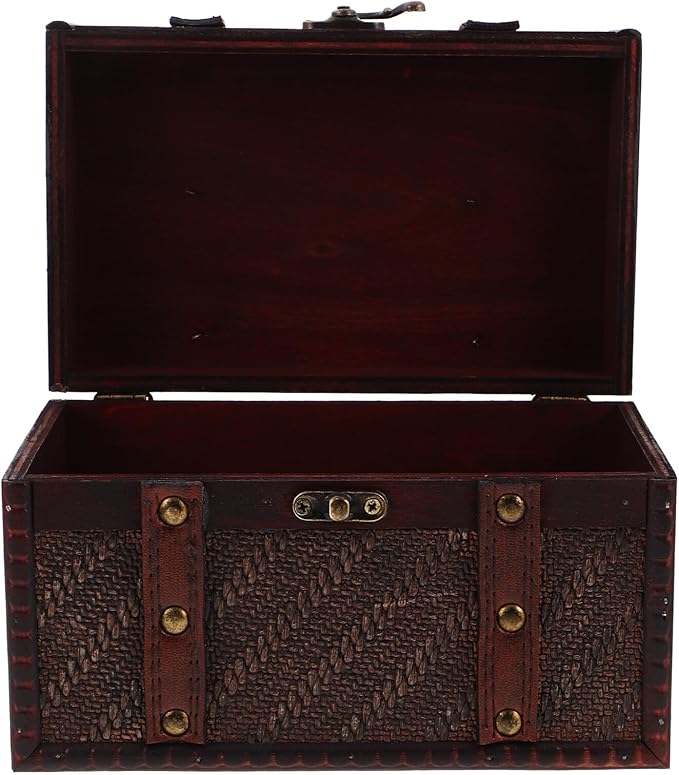 Uonlytech Vintage Wooden Jewelry Box with Lid, Retro Style Trinket Holder and Makeup Organizer, Rustic Desktop Storage Chest for Women, Chinese Style Keepsake Case