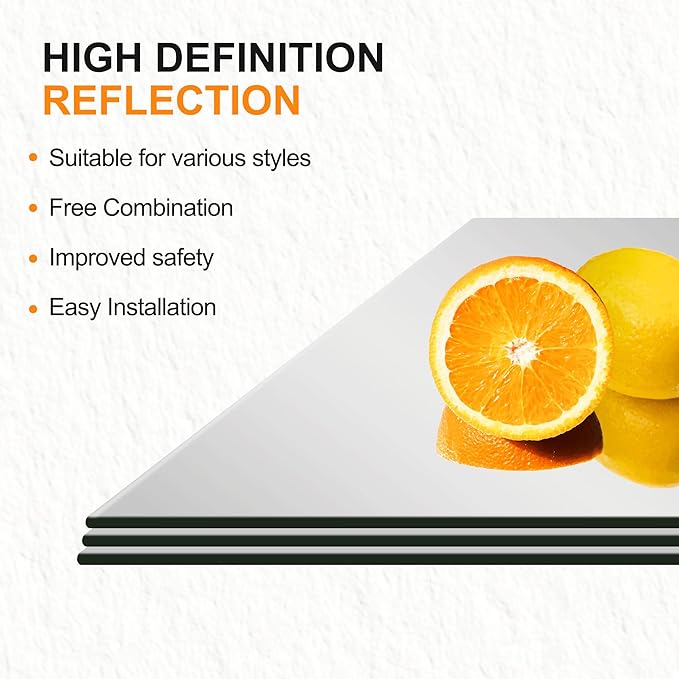 Delma Frameless Mirror Tiles 20"x20"x4 Pcs Wall Mounted, Shatter Resistant Full Length Tempered Glass Panels for Home Gym Bathroom Bedroom & Living Room Decor