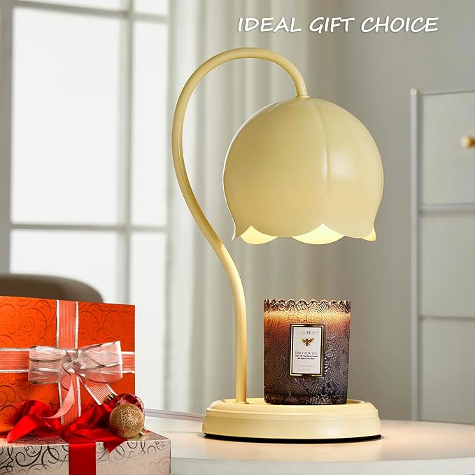 Light Yellow Cute Flower Candle Warmer Lamp with Timer Dimmable, Bedroom House Office Aesthetic Living Girls Room New Home Decor, Christmas Birthday New Year Gifts for Women Mom