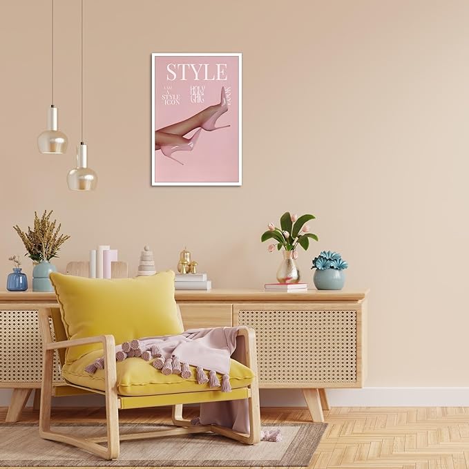 Trendy Pink Heels Poster High Heel News Headline Canvas Wall Art I Am A Style Icon Magazine Cover Aesthetic Prints Painting For Living Room Bedroom Apartment Wall Decor 12x16in Unframed