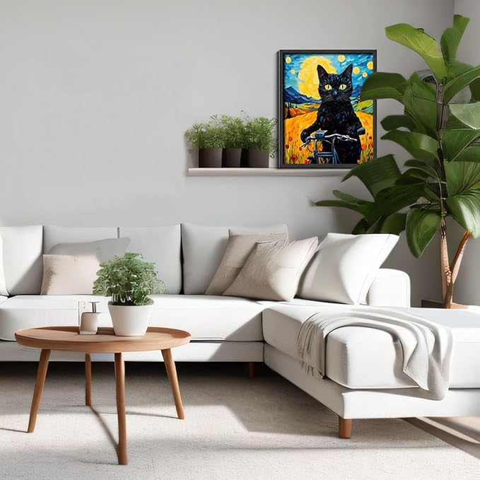 Hamduker Van Gogh Wall Art Cat Poster Starry Night Funny Bathroom Vintage Wall Art Posters for Room Kids Bedroom Living Room Home Aesthetic (Size: 11'' x 14''x1pcs)
