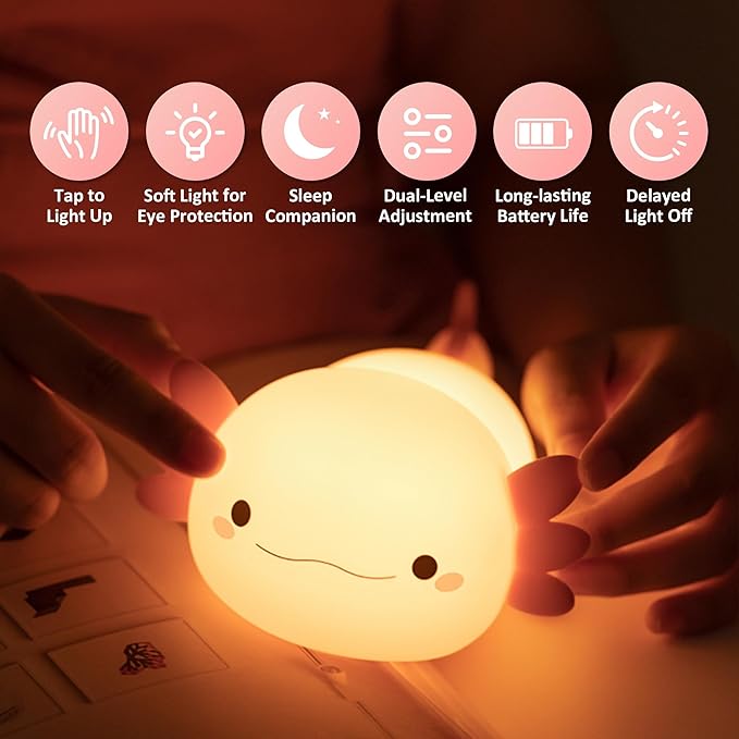 OkiyiD Axolotl Gifts, Cute Axolotl Night Light for Kids, Animal Silicone Nursery Night Lamp, Cute Room Decor Night Light for Kids Girls Boys Birthday Christmas Gifts