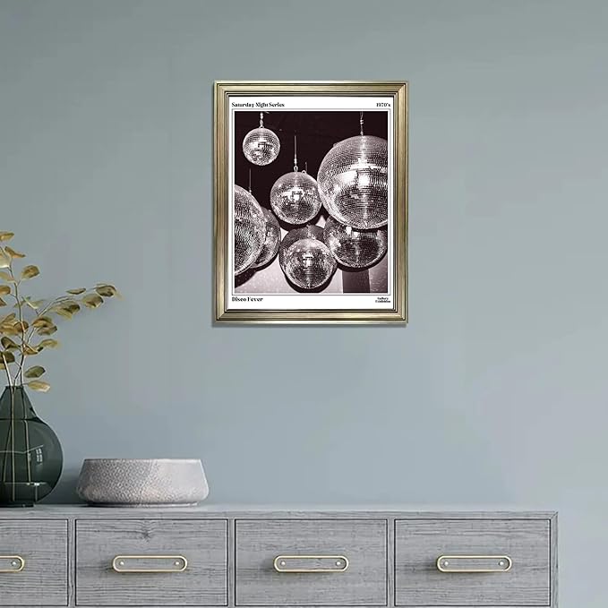 Disco Ball Music Wall Art, Vintage Framed Print Posters for Room Aesthetic Decor, Trendy Retro 70s Decor Funky Wall Art, Preppy Bar Cart Canvas Artwork