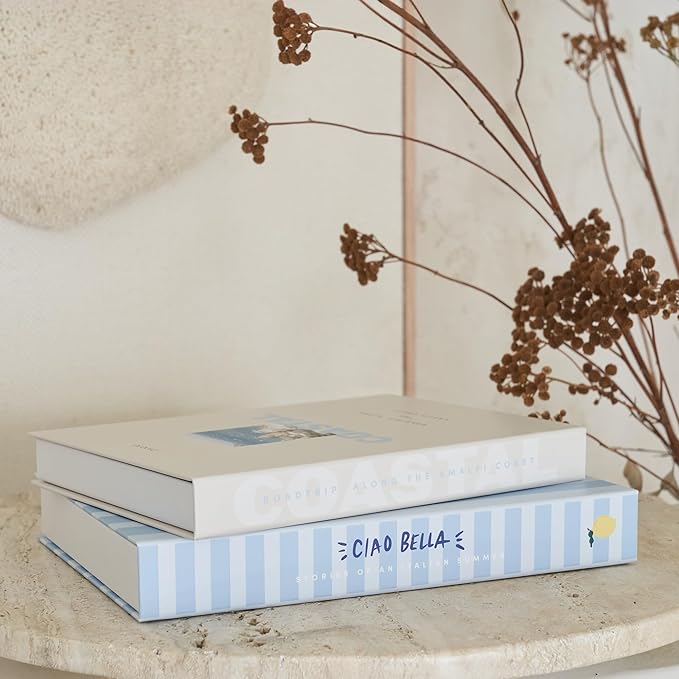 Beautiful Decorative Books - Set of 2 Boxes Enhance Your Coffee Table, Bookshelf or Mantel Shelf Decor - Aesthetic Fake/Faux Books for Modern Home Decoration, Photo Storage and as a Keepsake Box