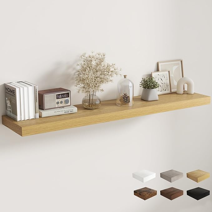 Fun Memories 12 Inch Deep Floating Shelves, 67 Inch Long Extra Large Floating Shelves for Home & Office, Wall Shelves with Invisible Bracket, Oak, Set of 1