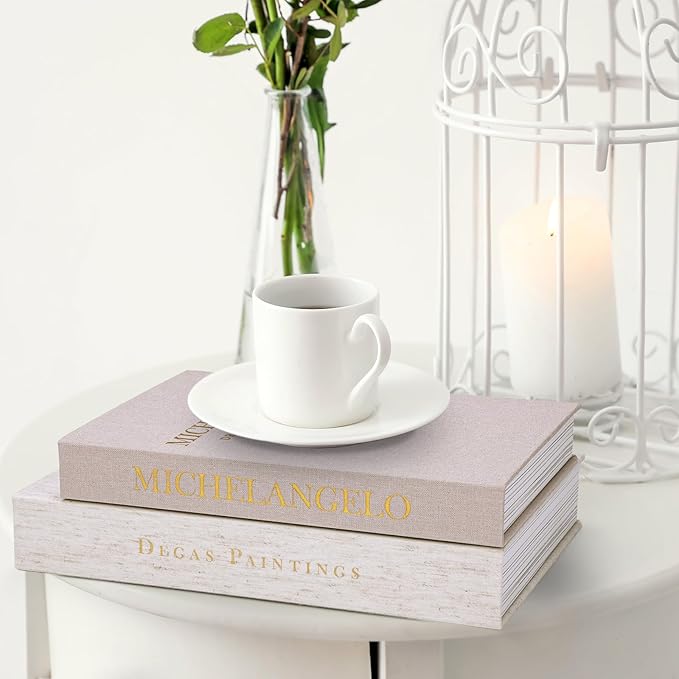 XKDOUS Set of 3 Linen Decorative Books with Gold Foil Cover Faux Book Storage Box for Coffee Table, Bathroom Shelf & Home Decor