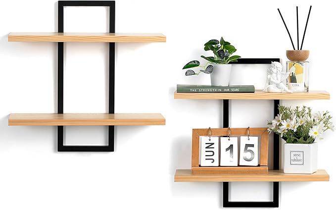 Wall Shelves for Living Room: Decorative Solid Floating Shelves Above Sofa Beside TV for Plant Vase Figurine Trinkets Collectibles