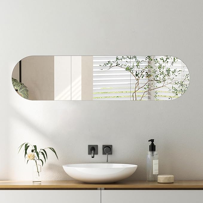 3 PCS Full Length Mirror Wall Mounted 16 x 12 Inch Arched Mirror Full Length for Wall Frameless Self Adhesive Glass Full Body Mirrors for Bathroom,Entryway,Living Room