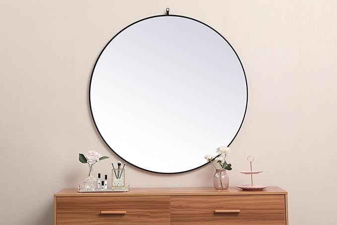 Focus 45x45 Round Wall Mirror, for Bathroom Bedroom Entryway, Black