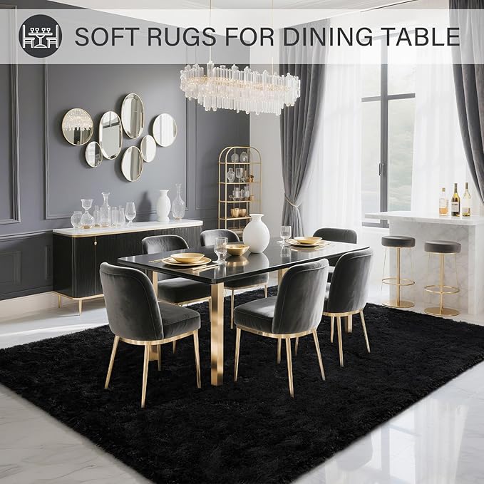 BENRON Fluffy Rugs for Living Room 6x9 Black, Washable Large Area Rugs for Bedroom Dining Table Office Kids Nursery Room, Washable Indoor Floor Carpets