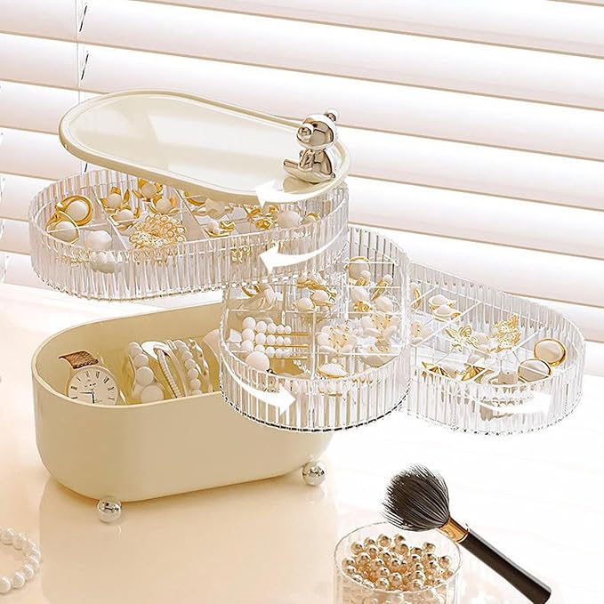 MSUIINT Rotatable Makeup Organizer, Rotating Makeup Storage Organizer, Cosmetic Organizer Tray, Bathroom Jewelry Container Box for Lipsticks Perfume Bracelets Earring Holder