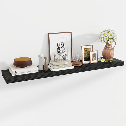 Acovy 55 Inch Floating Shelves, 12 Inch Deep Floating Shelves for Wall, Floating Shelf with Invisible Brackets, Deep Shelves for Bathroom, Bedroom, Living Room, 1 Pack, Black