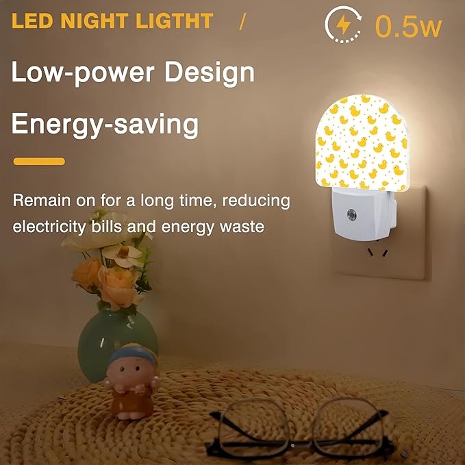 Night Light, Yellow Rubber Ducks Night Lights Plug into Wall Dusk to Dawn Sensor Round Nightlight for Women Men Energy Efficient Led Lamp 0.5W for Stairway Hallway Bedroom