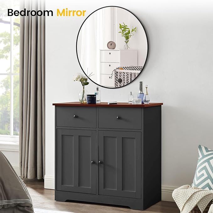 GarveeHome Black Circle Mirror for Bathroom, 30 Inch Aluminum Alloy Frame Round Mirror, High Definition Eco-Friendly Round Bathroom Mirror for Over Sink, Wall Mirror for Entryway, Bathroom, Vanity