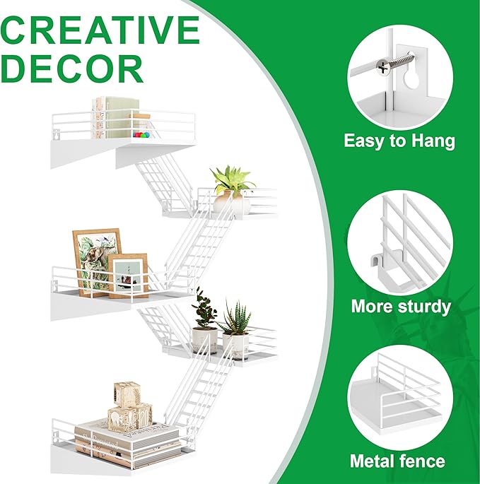 Fire Escape Shelf - 5 Tier Large White Metal Fire Escape Wall Shelves with Baskets, New York Action Figurine Display Shelf, Unique Rustic Floating Decorative Wall Shelves for Home