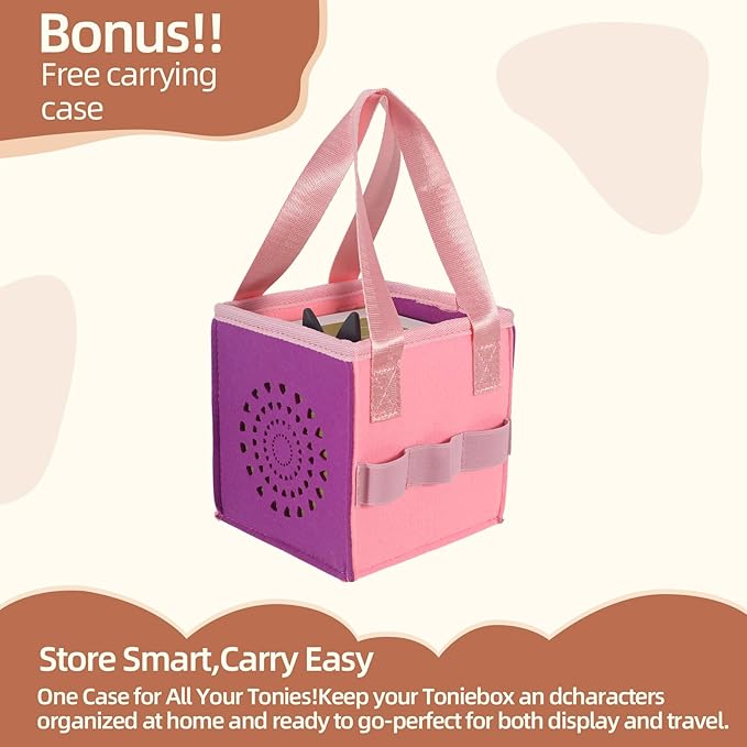 Givilio Expendable Wooden Tonie Shelf with Storage Steps - Extendable 3-Slot Organiser for Toniebox2 Toniebox1 and Tonie Figures, Perfect for Kids' Rooms & Play Areas (Pink)