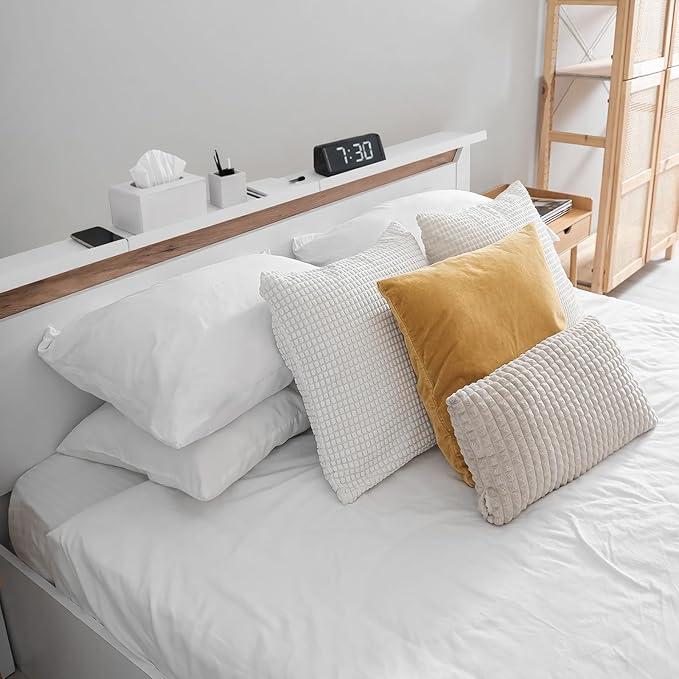 Hoteam 4 Pcs Headboard Shelf No-Screws Dorm Bed Shelf Self Adhesive White Dorm Headboard Storage with Acrylic Double Sided Tape Over Bed Organizer for Flat Top Headboards Home Bedroom Renter