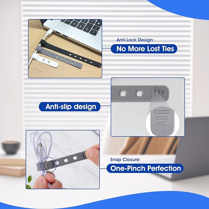 AROIC 30Pcs Reusable Silicone Cable Ties, 3-Size Adjustable Cord Organizer Set for Home Office & Travel Essentials - Under Desk Cable Management, Wire Organizer for Computer, Kitchen, Data Cords